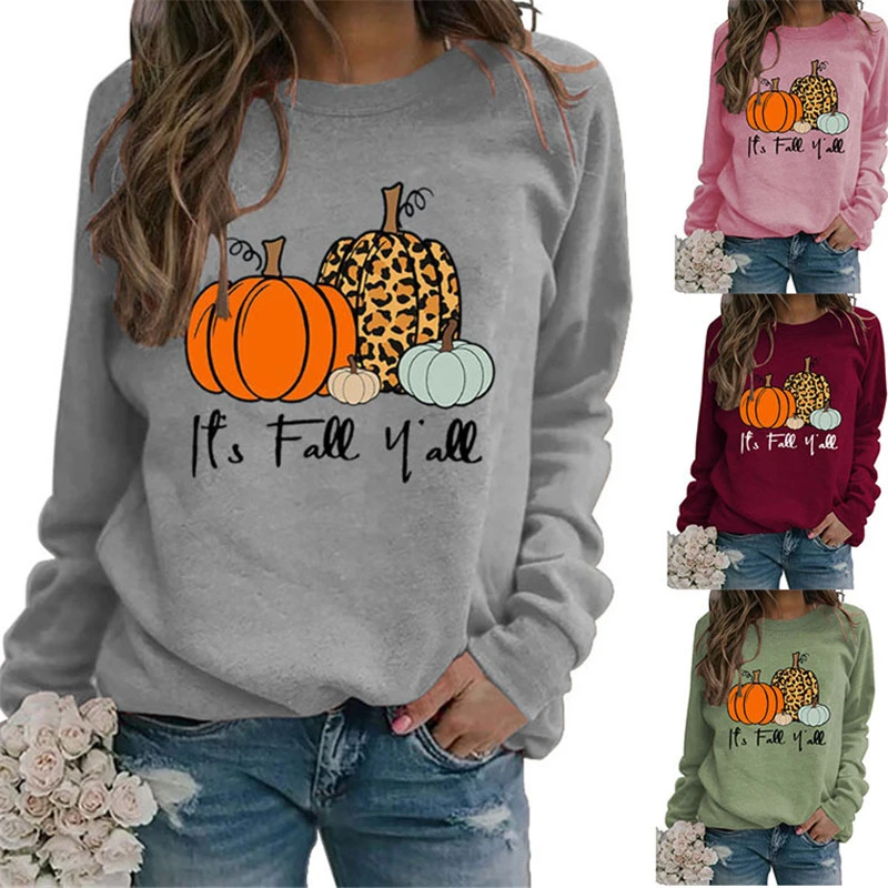 Autumn Women's Jacket Round Neck Long Sleeve Sweatshirt It'S Fall Y'all Pumpkin Thanksgiving Day Print Street Pullover
