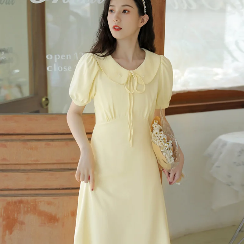 

Long A-line Skirt Female Summer Small Fresh Gentle Wind French First Love Sweet Temperament Puff Sleeve Dress New Doll Collar