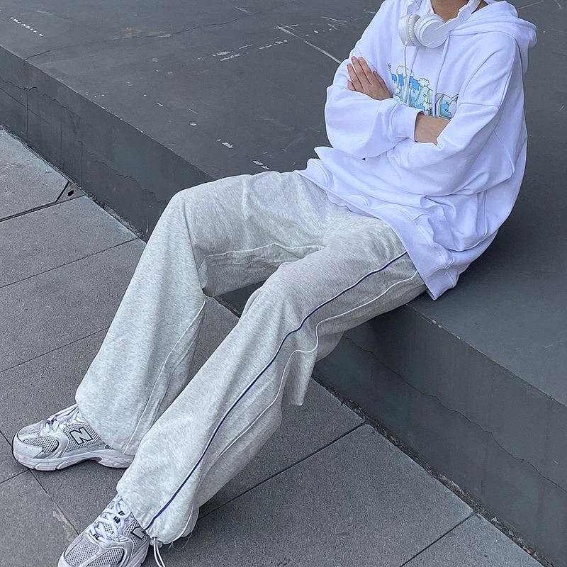 

Ins Harajuku Loose Casual Capris Straight High Waist Sweatpants Women Clothes Fashion Solid Loose Trousers Female Wide Leg Pants