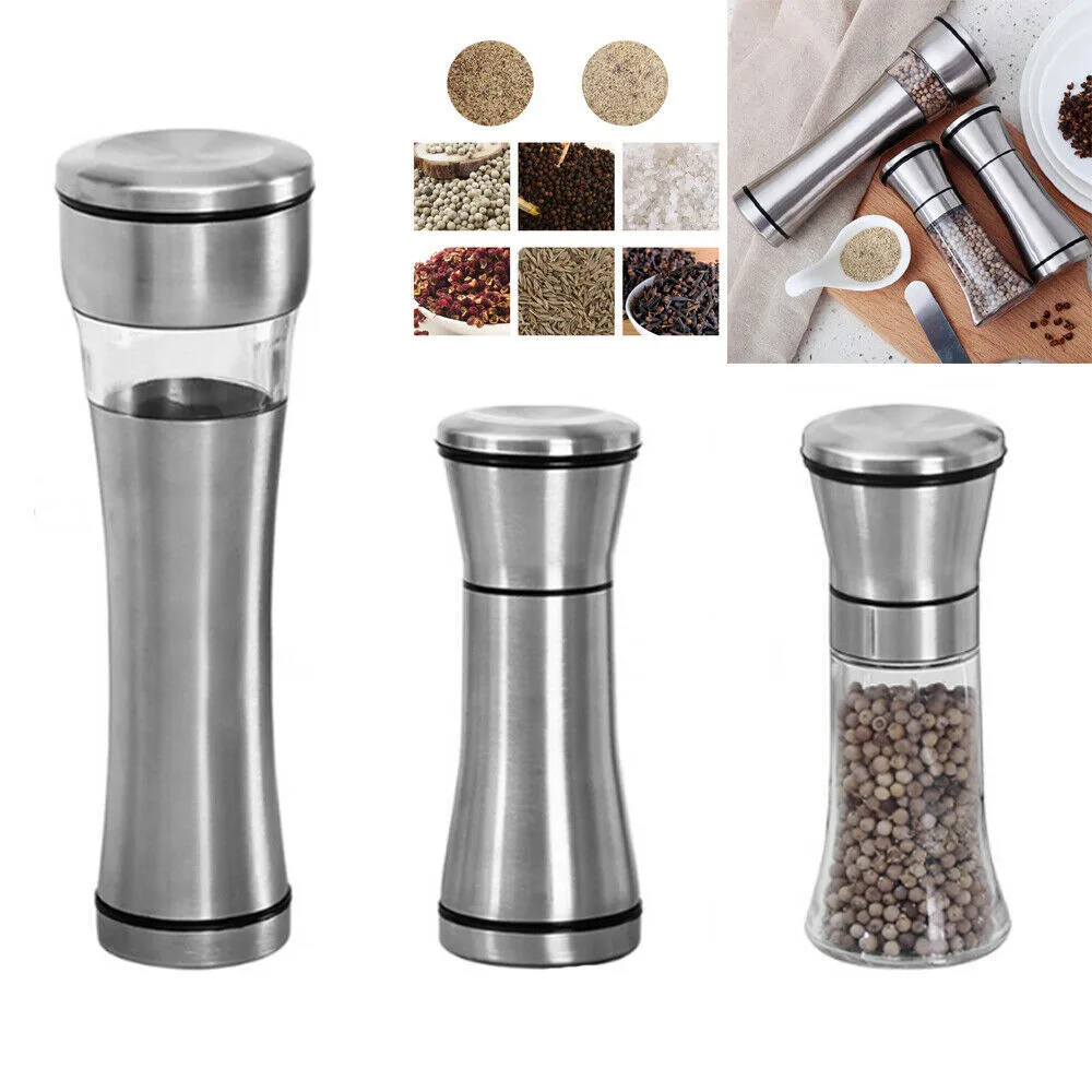 

Stainless Steel Salt and Pepper Mill Manual Food Herb Grinders Spice Jar Containers Kitchen Gadgets Spice Bottles Glass Tools