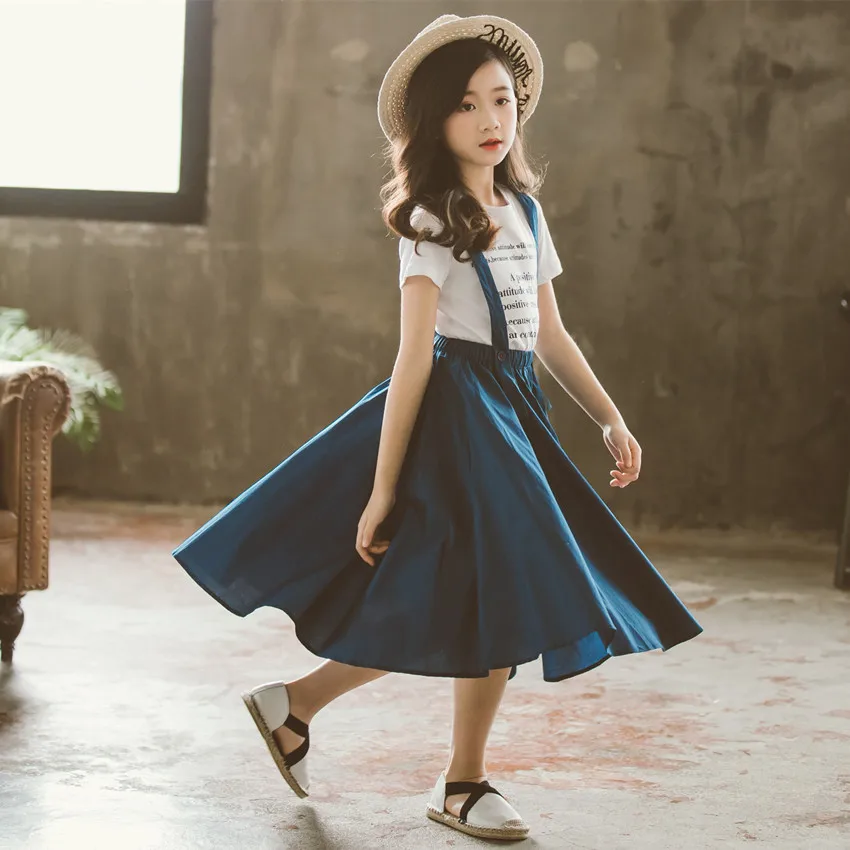 

Girls Clothing Sets 2021 New Fashion Kids Cotton T-Shirt and suspender skirt Summer Outfits Casual Children Girl Clothes 2Pcs