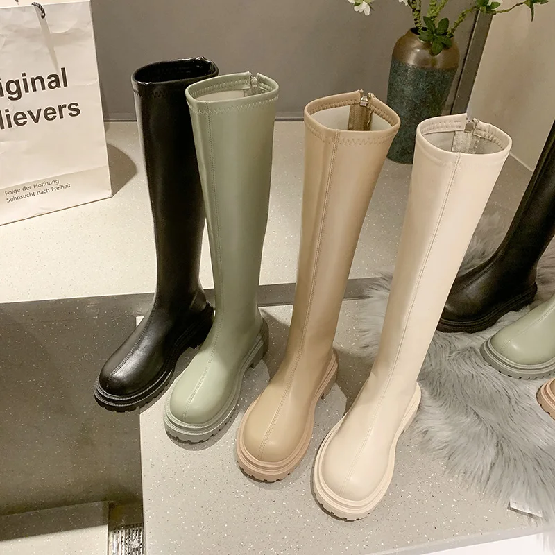 

Женские сапоги на молнии, Осенние привлекательные сапоги до бедра на высоком каблуке, женские сапоги выше колена с круглым носком, кожаные с...