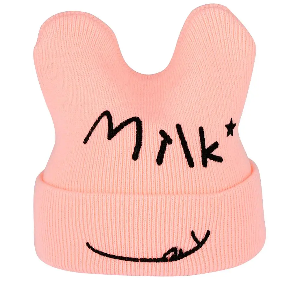 Шапочка вязаная детская шапка с принтом молочной улыбки детский зимний теплый