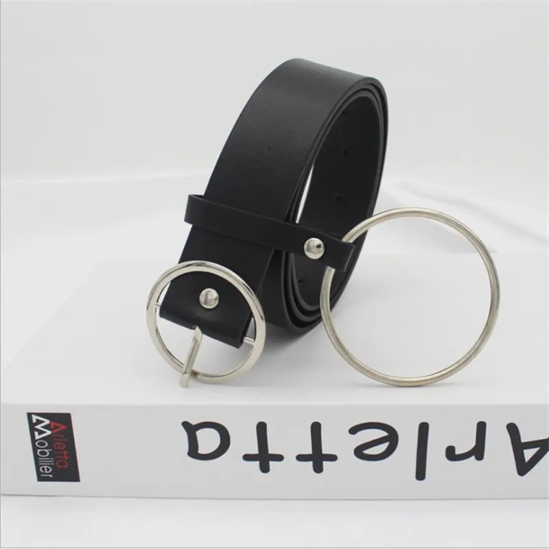 1pc belt with ring Женский пояс на талию, милое женское большое кольцо, декорированные ремни для женщин,, новейший дизайн, Модная Золотая пряжка, Одноцветный ремень из искусственной кожи - Цвет: 1pc belt with ring