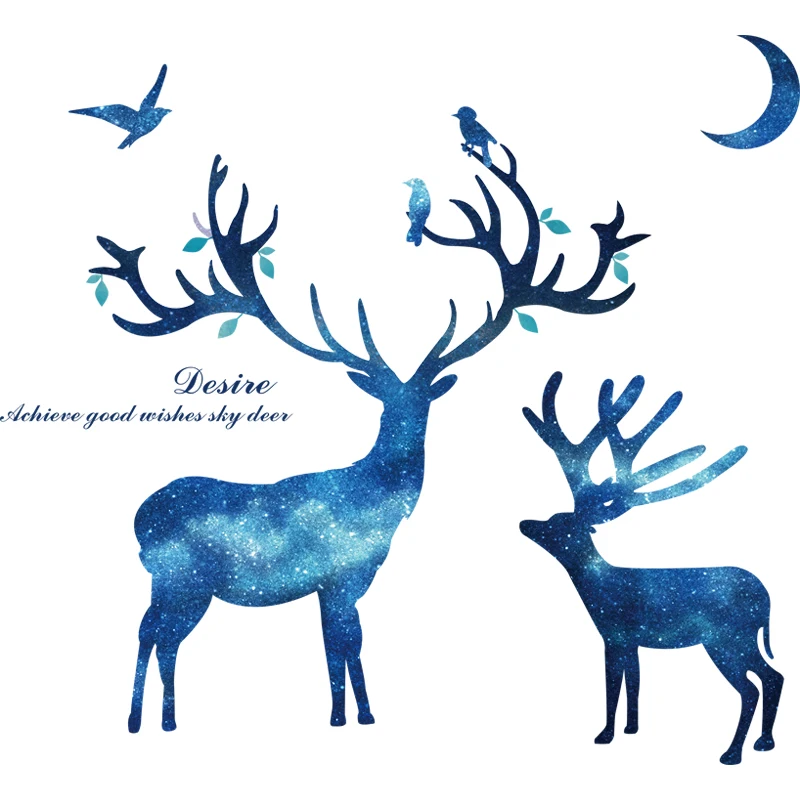 

[shijuekongjian] Green Plant Leaves Wall Stickers DIY Deer Animals Wall Decals for Kids Bedroom Baby Room House Decoration