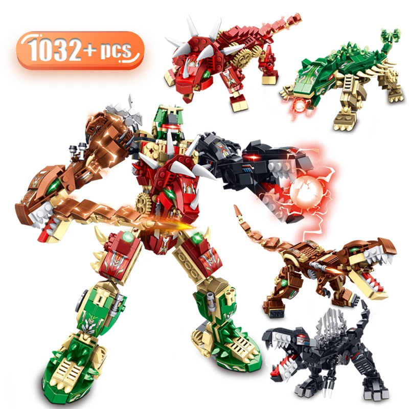 

4 in 1 Technical Mechanical Dinosaur Robot Warrior Building Blocks Tyrannosaurus Triceratops Bricks Toys For Children