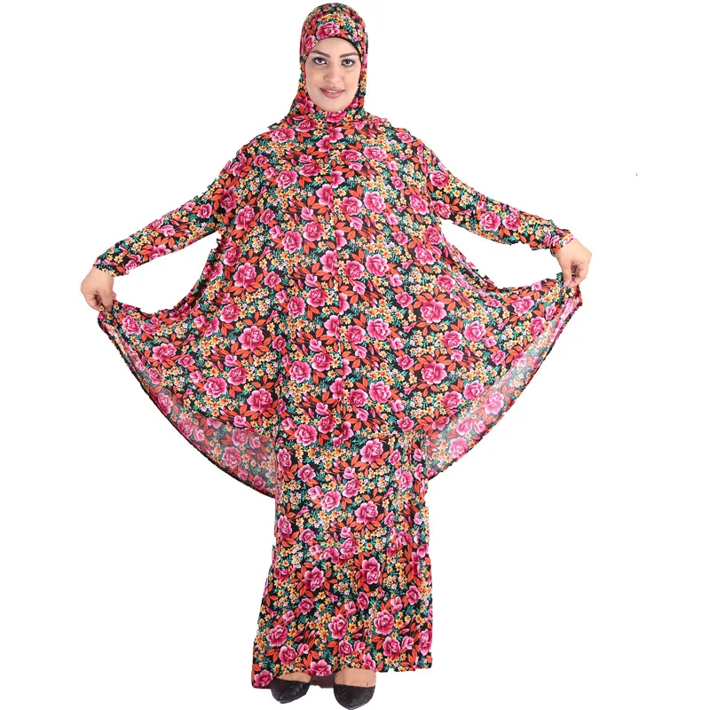 

Sale Popular dress New Flower patterns Prayer Robes Islamic Abaya Muslim Long Ladies Two-piece Suit