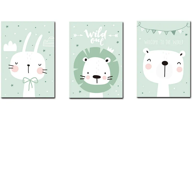 Современный мультяшный милый кролик Лев животное Печать Искусство гостиная