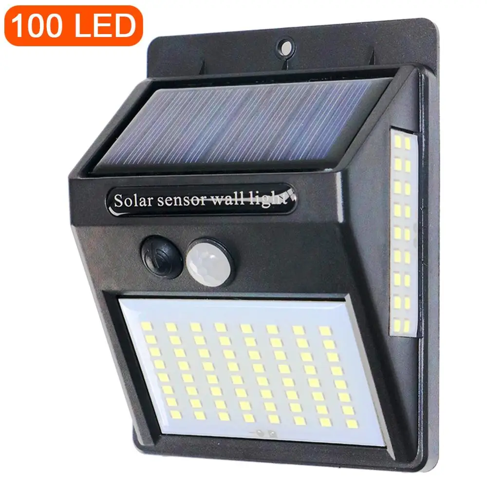 Sensor de Movimento Solar Controle 3 Lados Energia Rua Quintal Caminho Casa Jardim Lâmpada Parede Pir 100led Luz
