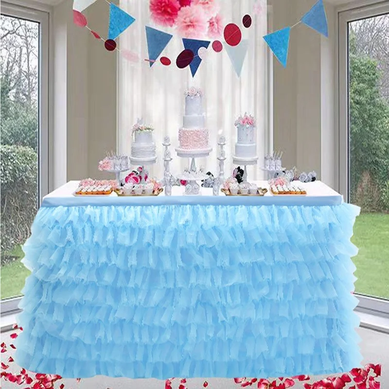 

Tulle Tutu Table Skirt Tablecloth 5 Tiers Handmade Patchwork Organza Fabric Wedding Birthday Baby Shower Party Decoration