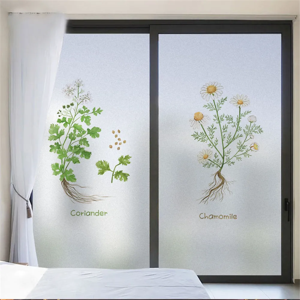 

Window Film Privacy Green Plants Glass Sticker UV Blocking Heat Control Window Coverings Window Tint for Homedecor