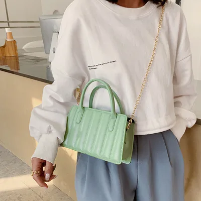 

Women Fashionable Shoulder Bags 2021 New Female Messenger Bag Handbag Chain Wild Vertical grid Crossbody hand Bag