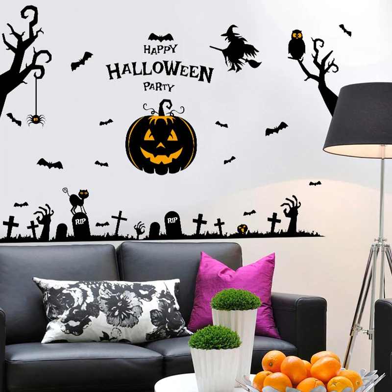 Наклейки на Хэллоуин 2021 Кровавые руки тыква мрачный жнец украшение для дома