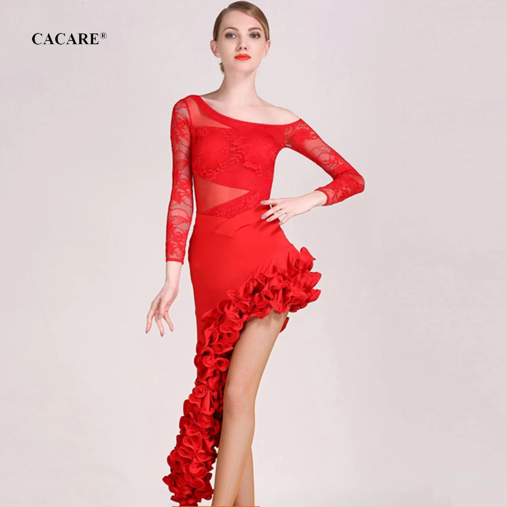 Latina Latin Dance Dress Women Salsa Competition Dresses Fringe CHEAP Shirt Skirt Set D0408 Mesh Sleeve | Тематическая одежда и