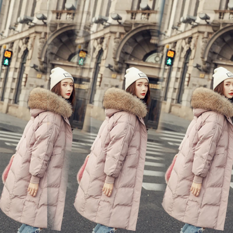 Новый черный/розовый/белый пуховик на утином пуху Модные женские длинные куртки