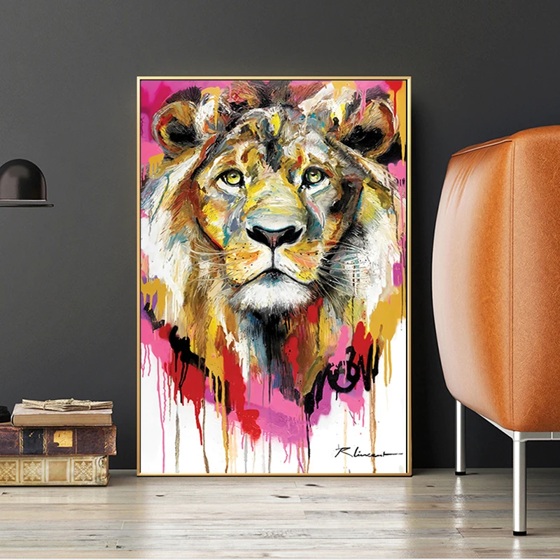 Акварельные животные Лев масляная живопись художественные плакаты и принты на