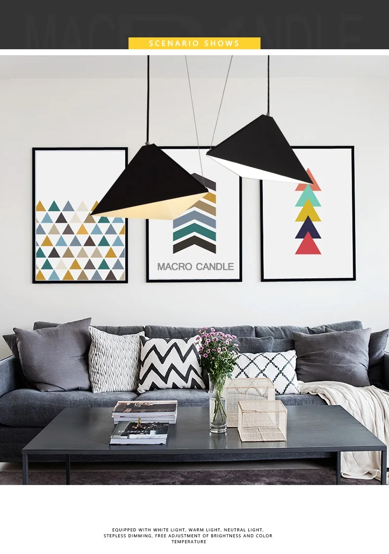 

LukLoy Triangle Modern Pendant Light Conical Kitchen Island Pendant Lamp Bedside Living Room Loft Suspension Lighting Fixture