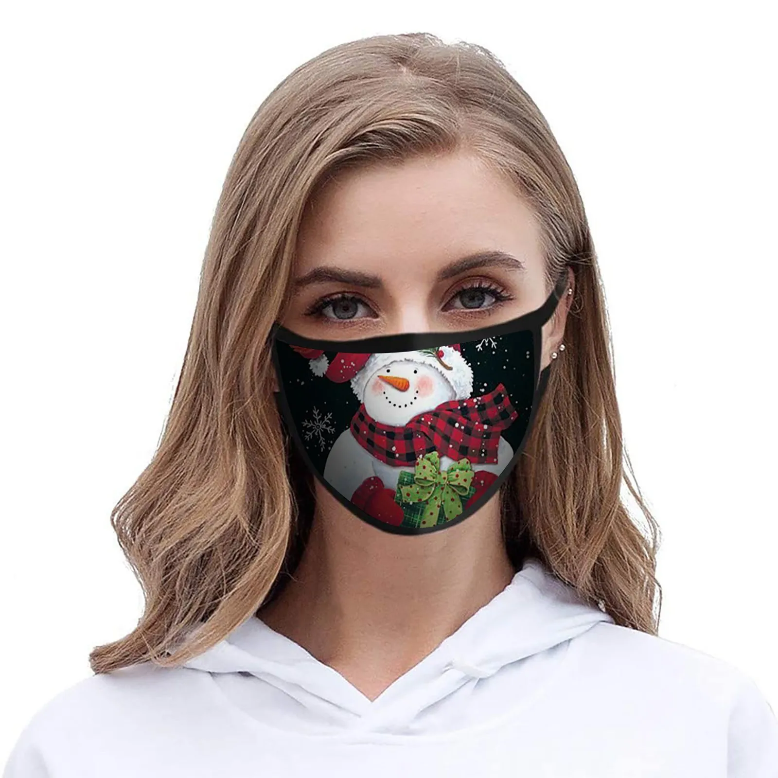 Картонная маска с рождественским принтом ветрозащитная не сползающая Женская