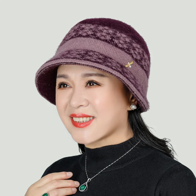 Winter Mom Hat and Scarf Set for Women Rabbit Fur Scarves Knitted Bucket Hats Grandma Gift | Аксессуары для одежды