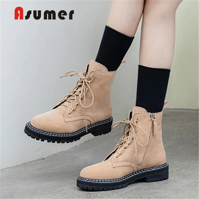 Женские замшевые ботинки на шнуровке молнии|Женские полусапожки| |