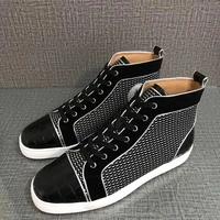 high top red bottom black graffiti genuine leather shoes for men spikes casual flats loafers snake toecap rivets ladies sneakers