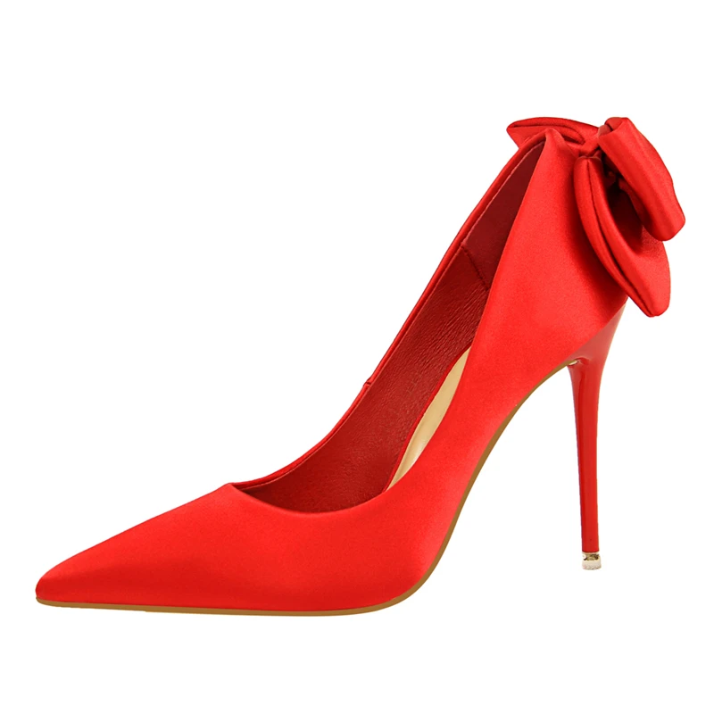 

Elegant Women Pumps 2019 Designer Luxury Women Shoes Sexy High Heels Satin Shoes Pump Silk Bowknot Bride Shoes DS-C0162
