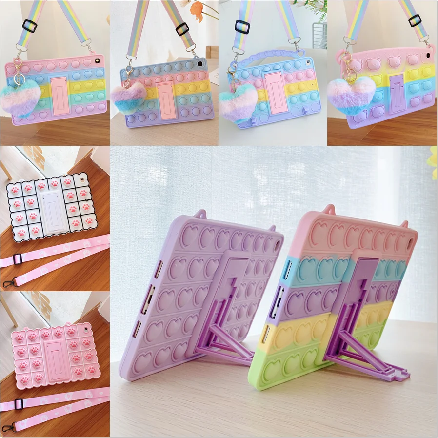 

Relive Stress Push Pop Tablet Cases For Apple iPad 9.7 2017 2018 Air 2 5th 6th Cat Paw Fidget Toys Hearts Bubble Kids Game Cover