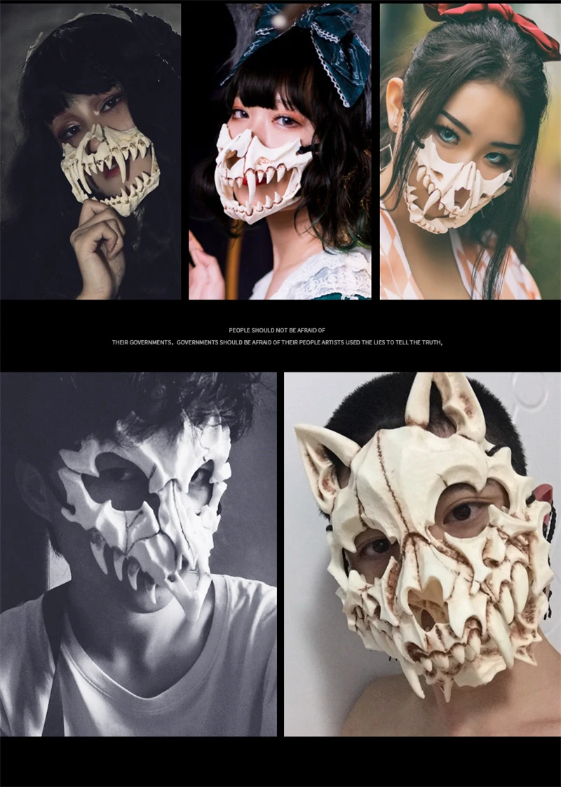 

Halloween Prom Punk Dragon God Tiger Yasha Tengu Half Face Mask Skull Cosplay Props Nihon Kurato みと Costume Accessories Unisex