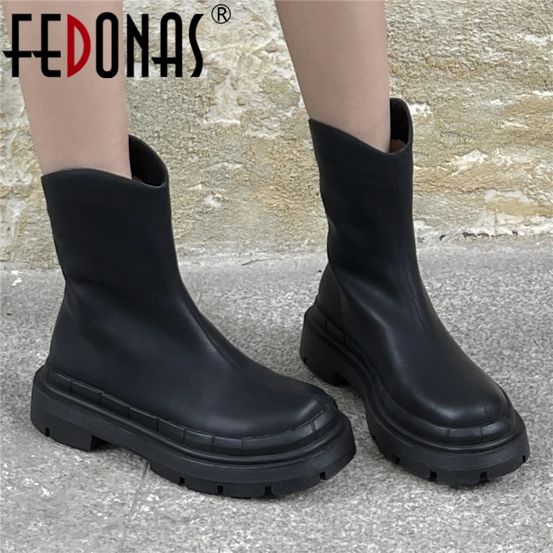 

FEDONAS Classic Brand Design Women Genuine Leather Ankle Boots Autumn Winter Platforms Working Casual Mature Concise Shoes Woman