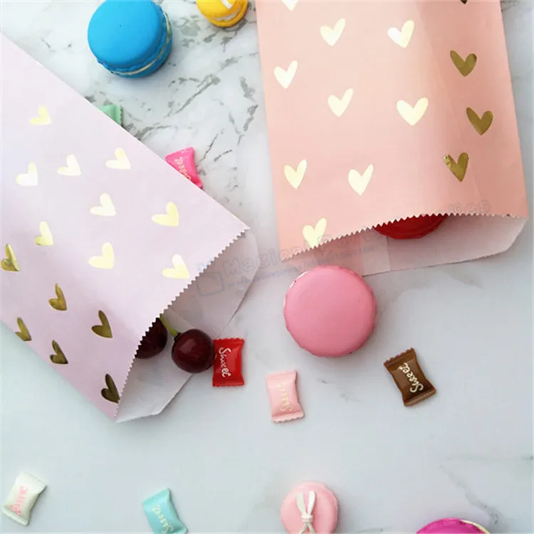 200 шт конфетный Подарочный мешок для румян розовый/лалий и фольга Золотое сердце