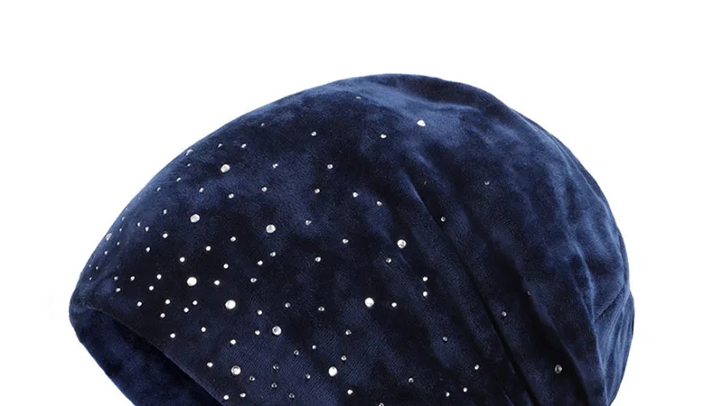 Новые женские стильные яркие Стразы Beanie Осень Зима Женская бархатная ткань Повседневная шапка женская мягкая шапка, вязаная шапка-носок Лыжная шапка