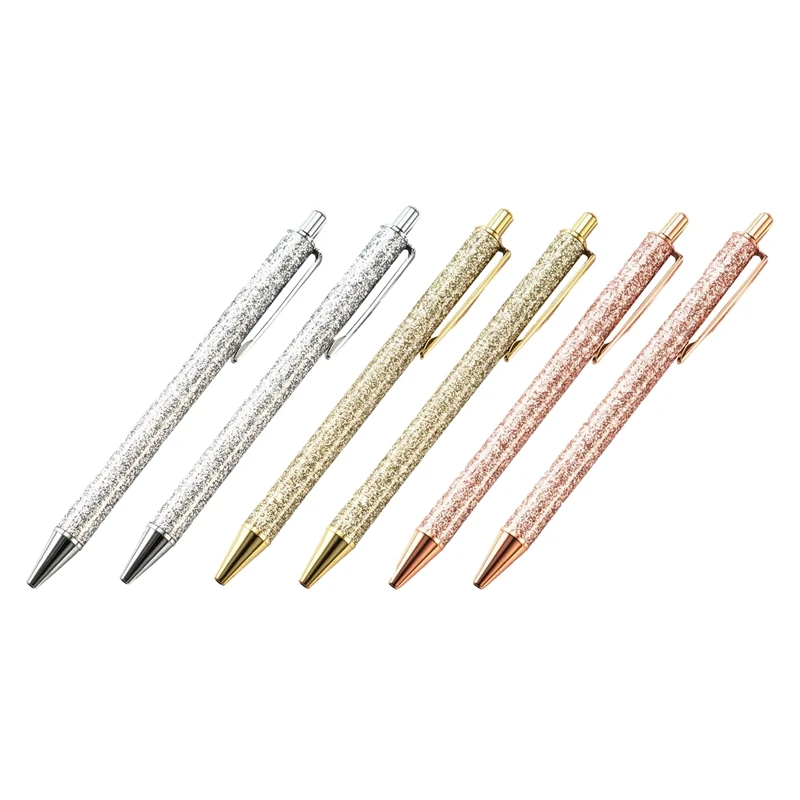 

6 шт блеск шариковые ручки металлический выдвижной черные чернила для ручки 1 мм Средний точка цвет серебристый, Золотой розовое золото Нажм...
