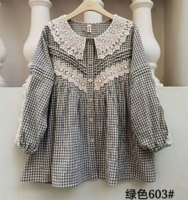 

New Autumn cotton linen Plaid Shirt women tops Japan style fresh long sleeve tops shirt