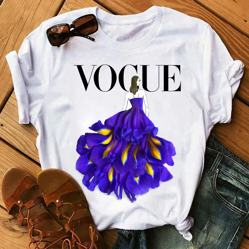 

Vogue T Shirt New Women T-shirt Cartoon Kawaii Tumblr Fashion Floral Lady Floral Women Print Tops Tee Female Graphic Tee T-Shirt