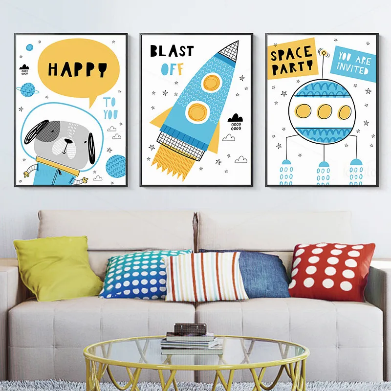 Синий Детская Wall Art минималист художественный принт пространство вечерние