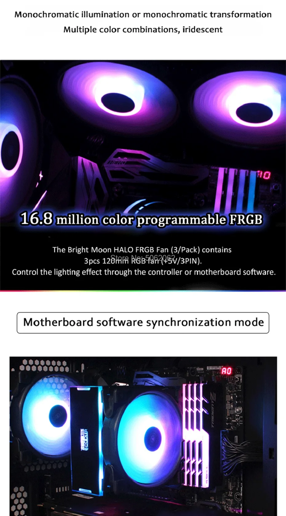 Pccooler 3/упаковка HALO вентилятор RGB 12 см 12 В и 5 в FRGB 3pin и 4pin ШИМ тихие вентиляторы охлаждения 120 мм вентилятор RGB для cpu охладитель жидкого охлаждения