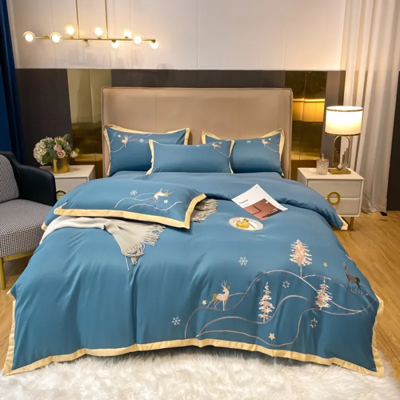 

Комплект постельного белья из 100% хлопка, роскошный комплект пододеяльника из 3/4 предметов, пододеяльник на голубом фоне, украшения комнаты