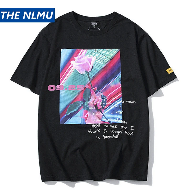 Мужская футболка с розой летняя уличная в стиле хип хоп принтом роз приталенная