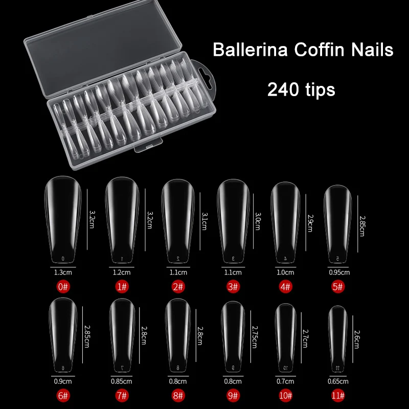 WAKEFULNESS 240tips Long Ballerina Stiletto False Nails Coffin Fold the non-trace Fake Art Tips Manicure Press On | Красота и