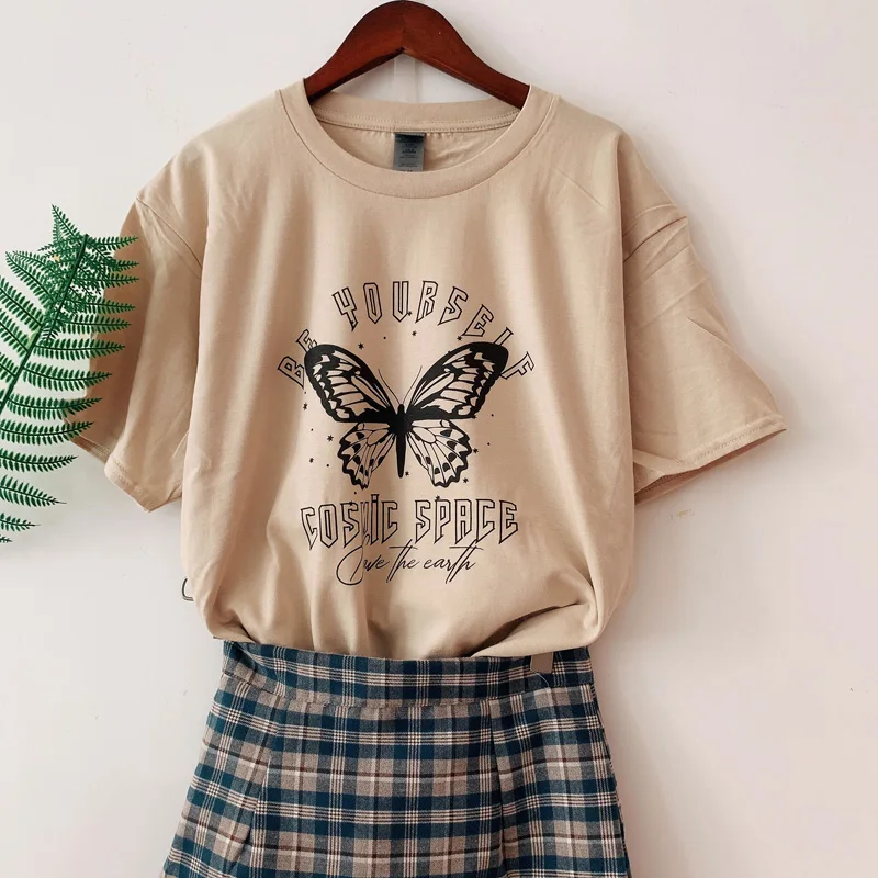 

Fashionshow-JF harajuku T Shirt Aesthetic Space Cosmic Butterf Short Sleeve O-Neck Tops Women dropshipping summer loose oversize