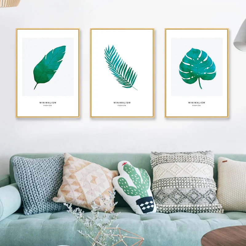 Минимализм скандинавские модные плакаты с зелеными листьями и принтами лист