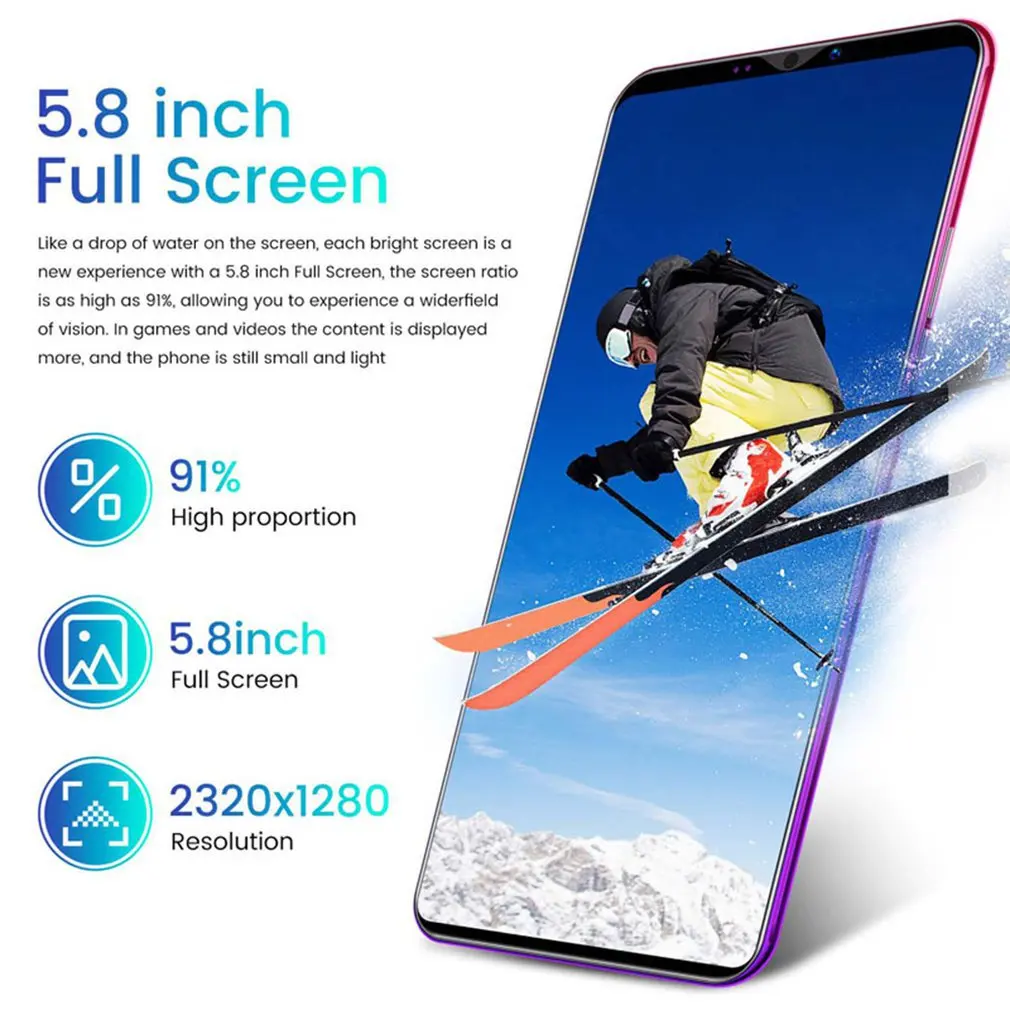 

S20 Pro Smartphone 5.8 Inch Screen Smartphone 512M+4G Android Smartphone 3D Glass Plated Back Cover Black