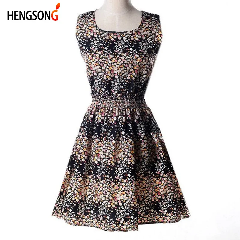

Summer Dress Women Floral Print Pleated Dress Sleeveless Boho Style Short Beach Dress Sundress Casual Dresses Vestido
