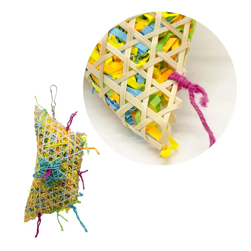 

Parrot Toys Grass Rope Bamboo Woven Rattan Bird Interactive Bite Chew Toys For Parakeet Cage Accessories Bird Playing Toys