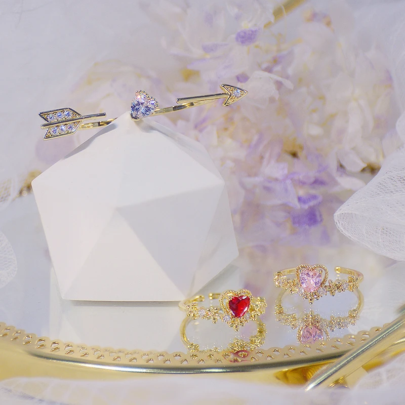 

Exquisite Arrow Of Love Double Finger Rings For Woman Free Size Heart Crystal CZ Rings Bague Anillos Bijoux Wedding Ring Jewelry