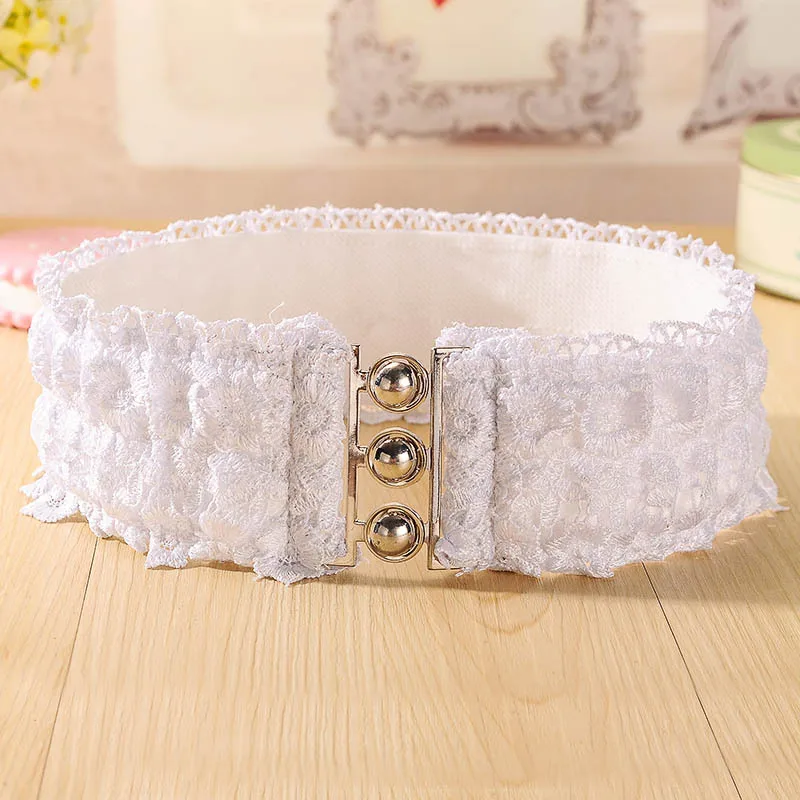Elastic Wide Lace Belts for Women Vintage Retro Casual Dresses Waist Belt Self-Fasten Tie Design White Chiffon belt BL208 | Аксессуары