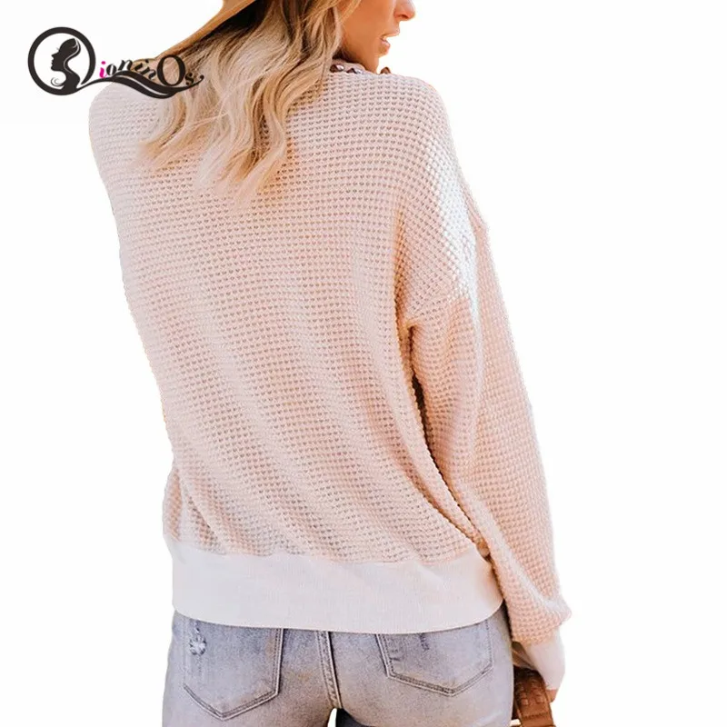 

Fashion Women Sweater V-Neck Casual Tops Solid Color Loose V-neck Long Sleeves Sweater Knitwear Female Pullovers Top