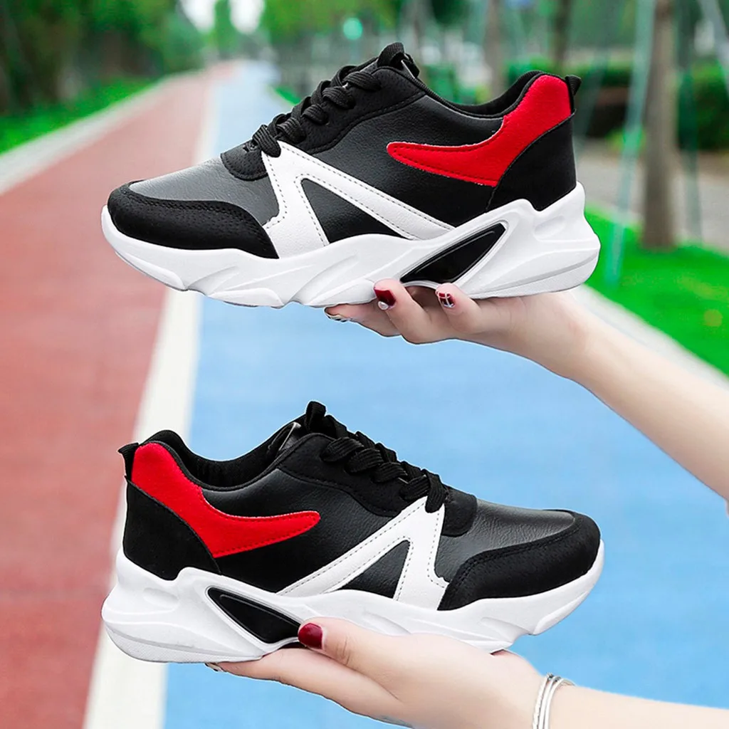 

Women Fashion Mixed Colors Sport Running Shoes waterproof Platform Muffin Bottom Casual Flat Ankle Round Toe Sneakers 2019 NEW
