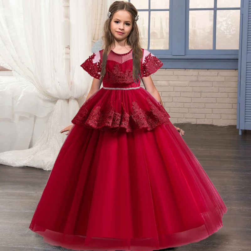 

2021 Sequins Children's Wedding Dress One Shoulder Prom Evening Party Dress Teen Girl Clothing Bridesmaid Costume Princess Dress