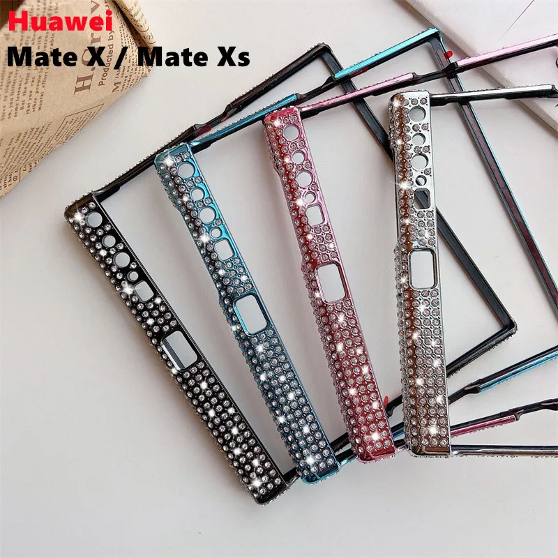 

High Quality Bling Bumper Cover Fashion Luxury Diamond Phone Case For Huawei Mate Xs X Foldable Frame Shockproof Protective Case